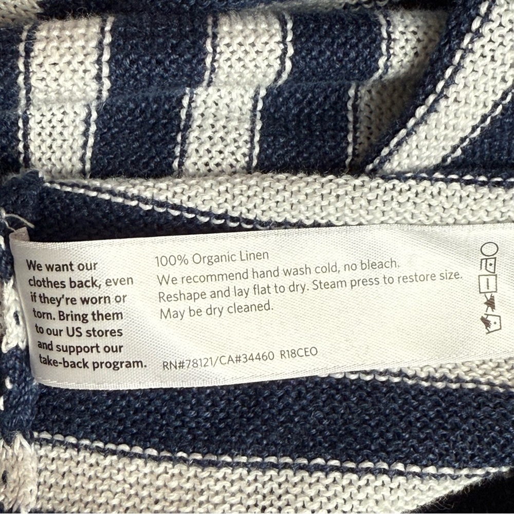 Eileen Fisher 100% Organic Linen Sweater Navy and White Striped Sz XXS - Picture 6 of 6